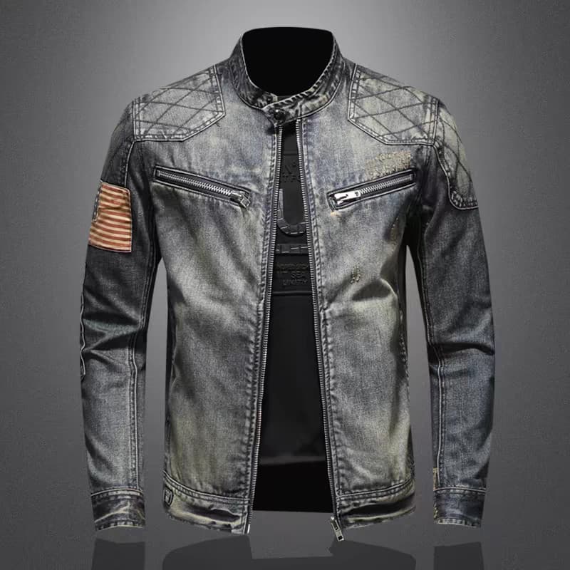 2026 novo estilo jaqueta jeans masculina Street Wear novo estilo gola europeia americana motocicleta jaqueta Retro bonit