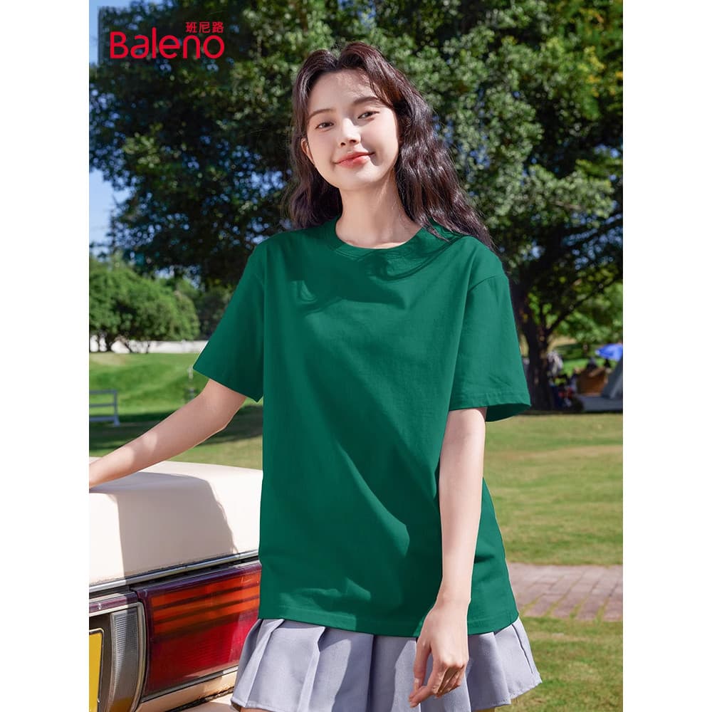 Benilo verde escuro puro algodão camiseta feminina verão 2026 novo estilo estudante estilo coreano Casual camisa de mang
