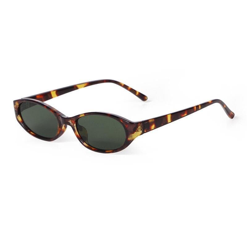 Óculos de Sol Retrô Oval Estreito em Tortoiseshell para Mulheres e Homens Y2K Pequenos Óculos de Sol