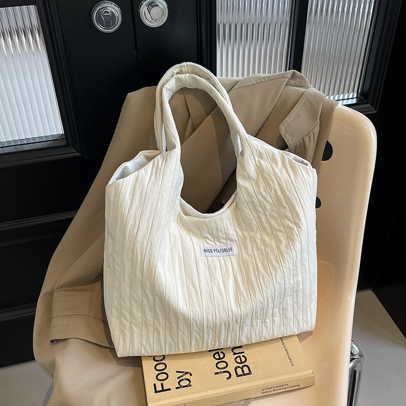 Ins grande capacidade sacola feminina 2024 novo estilo verão listrado costura japonês simples bolsa de ombro Casual
