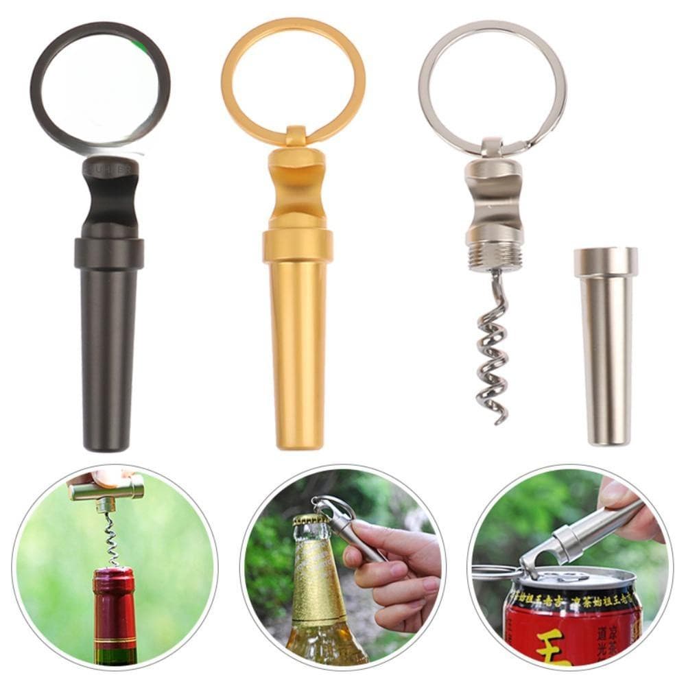 Mini Abridor de Garrafas Portátil para Cerveja e Vinho, Multifuncional 3 em 1, Abridor de Latas