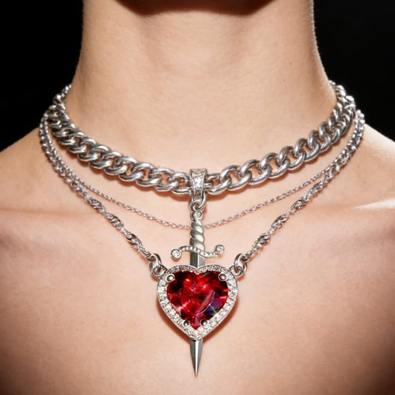 Coração E Espada Colar Casal Colares Feminino Zircão Cristal Romântico Presente Do Dia Dos Namorados Jóias Presentes Ace