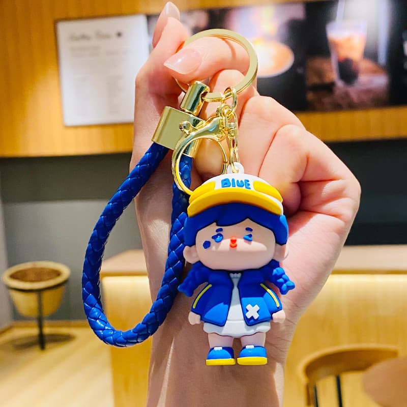 Bonito bonito bonito Klein azul casal criativo dos desenhos animados chaveiro na moda pequeno presente carro saco de esc