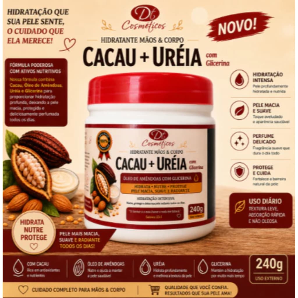 Creme Hidratante para Mãos e Corpo Cacau + Ureia + Óleo de Amêndoas Creme do Pedreiro 240g