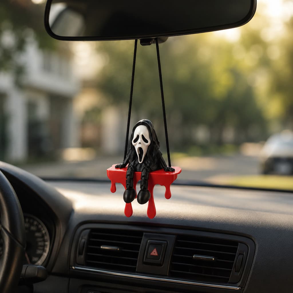 Enfeite Retrovisor Carro Fantasma e Ghostface Suspenso Pingente Decorativo Acessório Criativo para Interior do Veículo