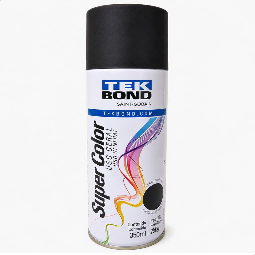 Tinta Spray Preto Fosco 350ml Tek Bond Tinta de Alta Cobertura Profissional Secagem Rápida