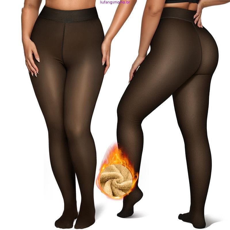 Leggings Femininas OEAK Forradas de Lã, Semitransparentes, Imitação de Meia-Calça, Quentes, Cintura Alta, Opacas