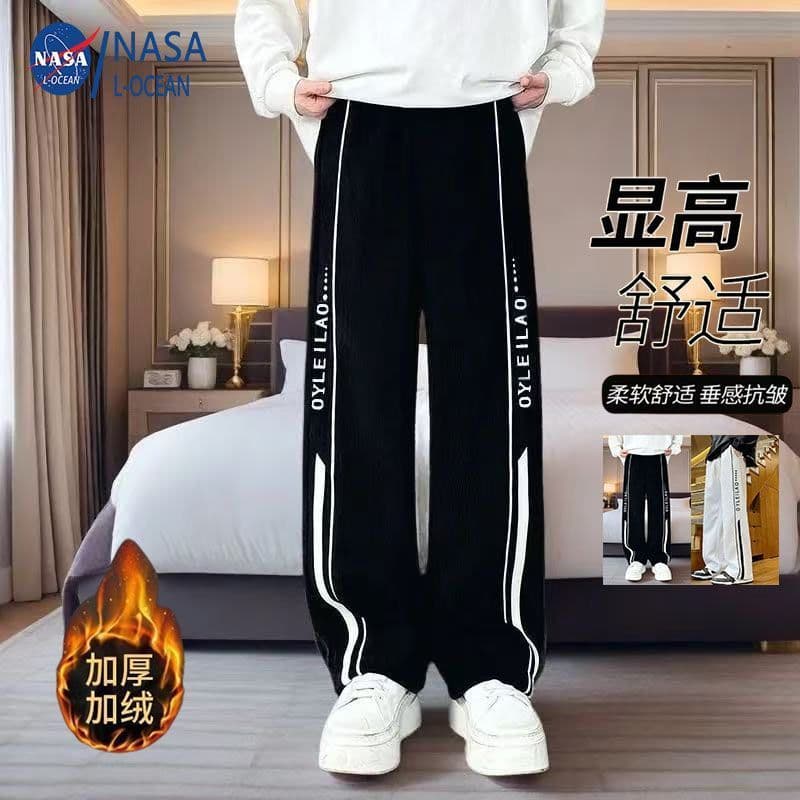 Forro de lã engrossado calças casuais calças masculinas soltas esportes Sweatpants outono inverno calças de perna reta D