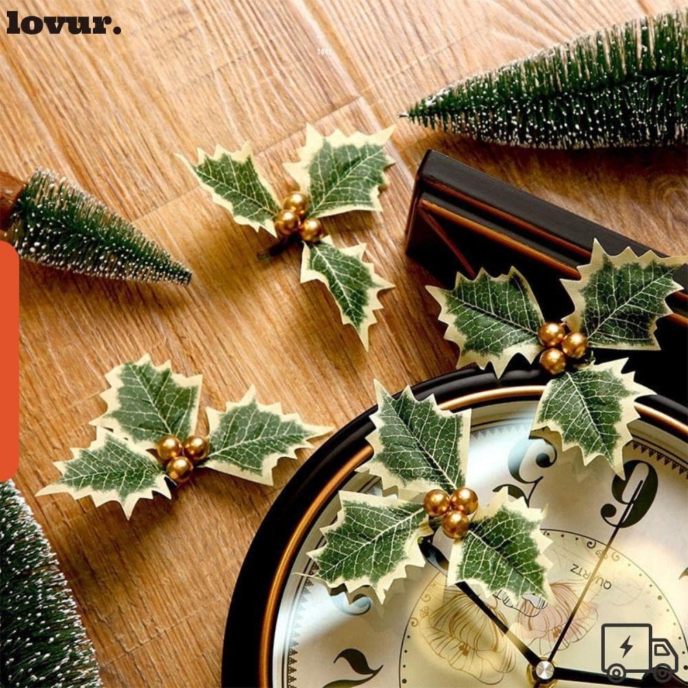 LOVUR 20 Peças De Folhas De Azevinho De Natal , Flor De Frutas Vermelhas De Plástico DIY , Enfeites De Guirlanda De Flor