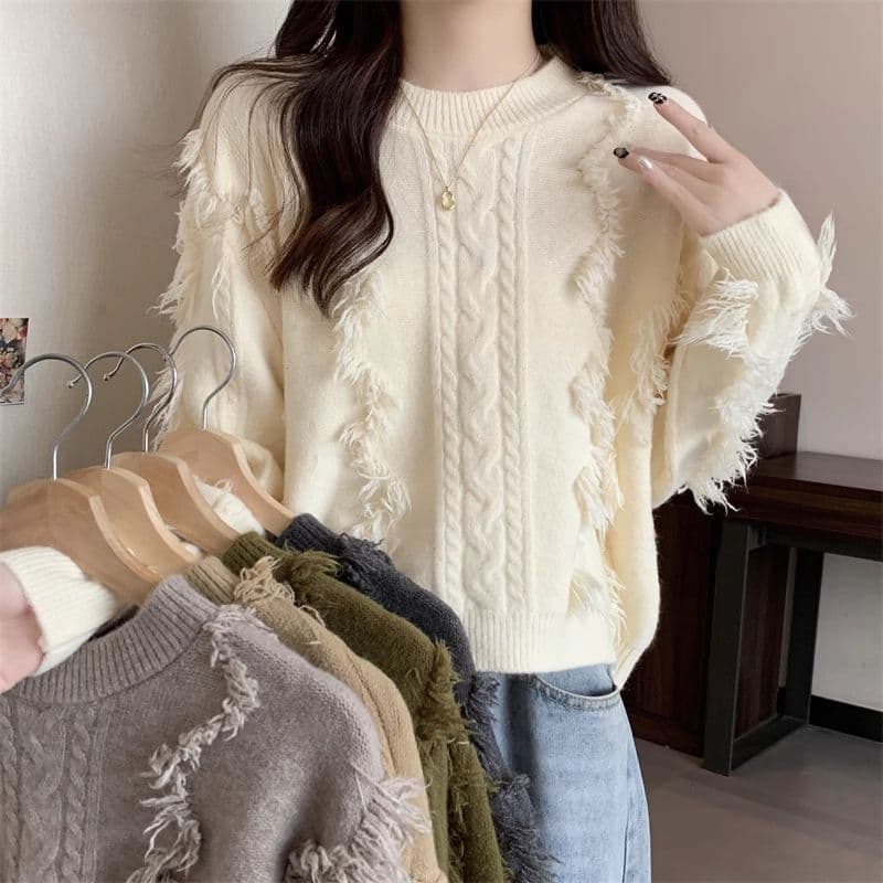 Design francês borla sentir nicho curto em torno do pescoço camisola outono inverno solto novo estilo preguiçoso Casual