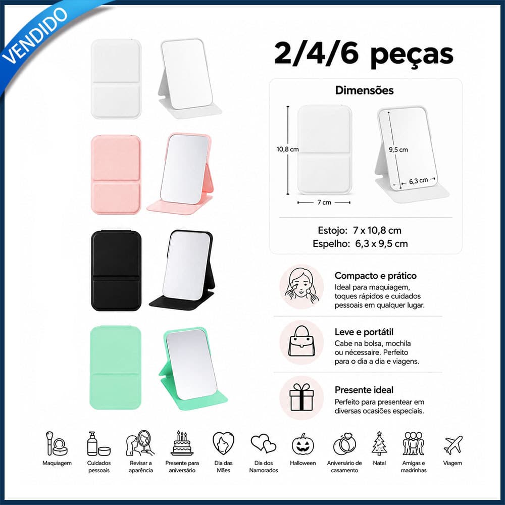 2/4/6x Mini espelho dobrável espelho de maquiagem espelho portátil presente para festas espelho de bolso