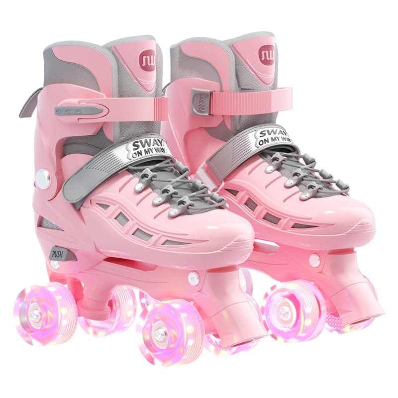 Patins de fileira dupla de quatro rodas, crianças, tamanho adulto, patins ajustáveis, roda Flash PU, pode 6.25