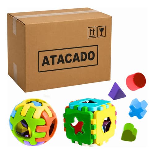 Kit 10 Cubo bola educativo infantil Atacado Revenda para escola creche brinquedo lote caixa lacrada