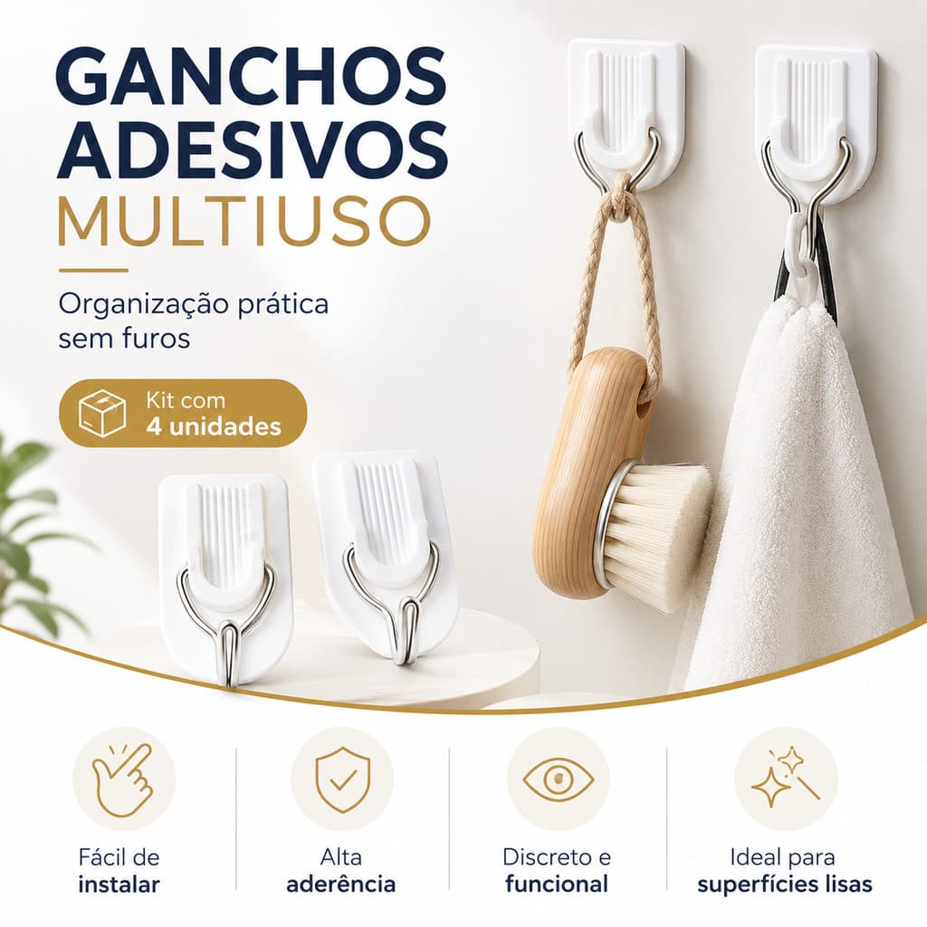 Kit Ganchos Adesivos Parede Universais Autocolante Cozinha Quarto Banheiro Multi Organizador