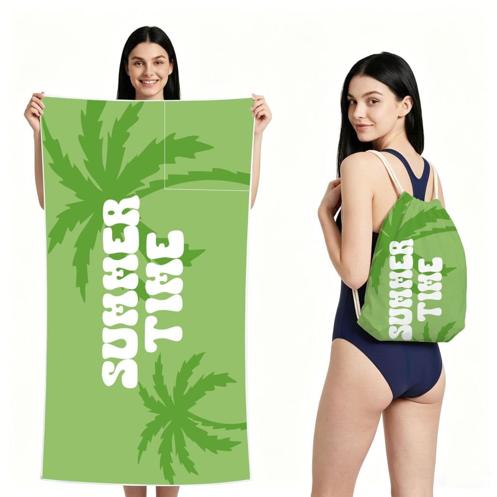 Abacate verde dobrável portátil dupla face velo de secagem rápida saco de uma peça toalha de praia toalha de banho