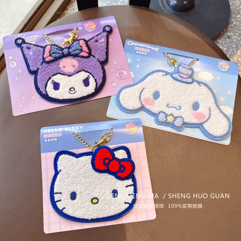 Japonês olá kitty pelúcia bordado titular do cartão bonito Kuromi canela cão ID titular do cartão kitty saco de escola p