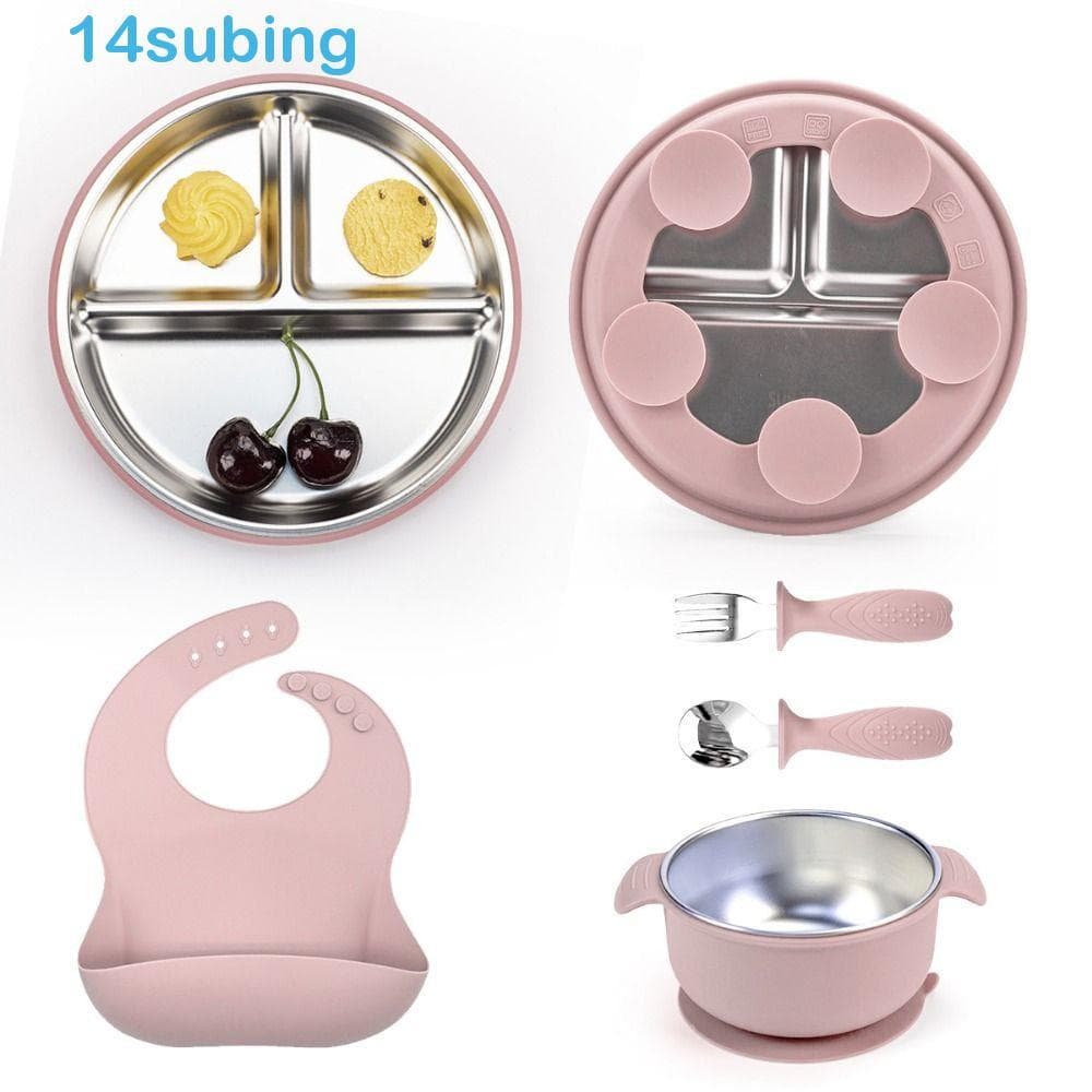 SUBING Conjunto De Talheres Infantis , Prato De Compartimento Dividido , Alimentação Para Bebês , Pratos De Ventosa De S