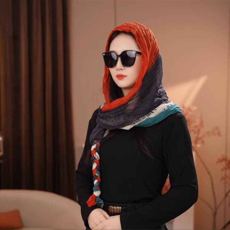2026 novo estilo étnico torção trançado lenço de seda feminino verão protetor solar lenço elegante All-Match fabricante
