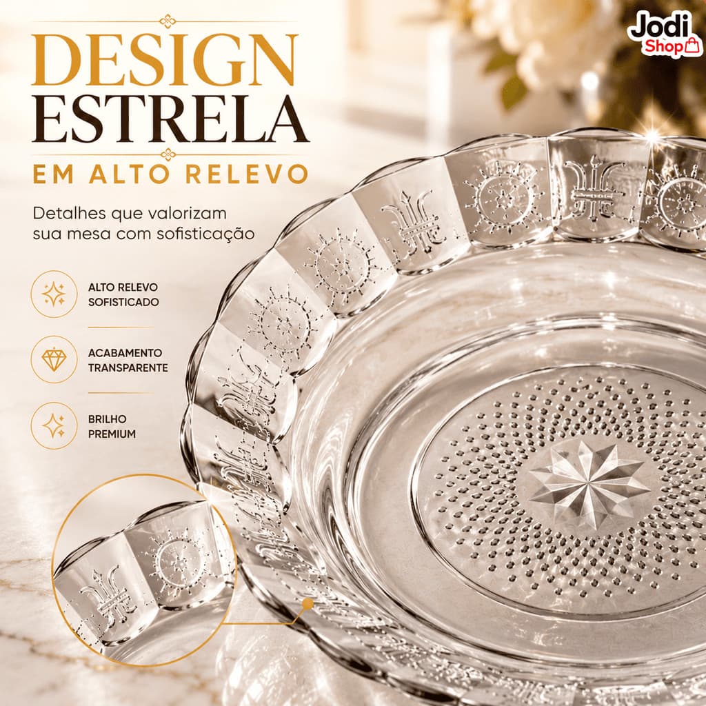 Prato Fundo De Vidro Transparente Estrela Com Acabamento Brilhante E Design Sofisticado