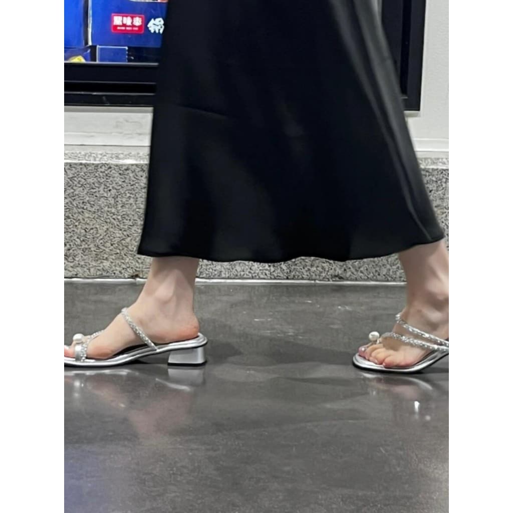 Sandálias francesas lindas de salto médio feminino verão confortável não cansado salto grosso roupa externa combinando s