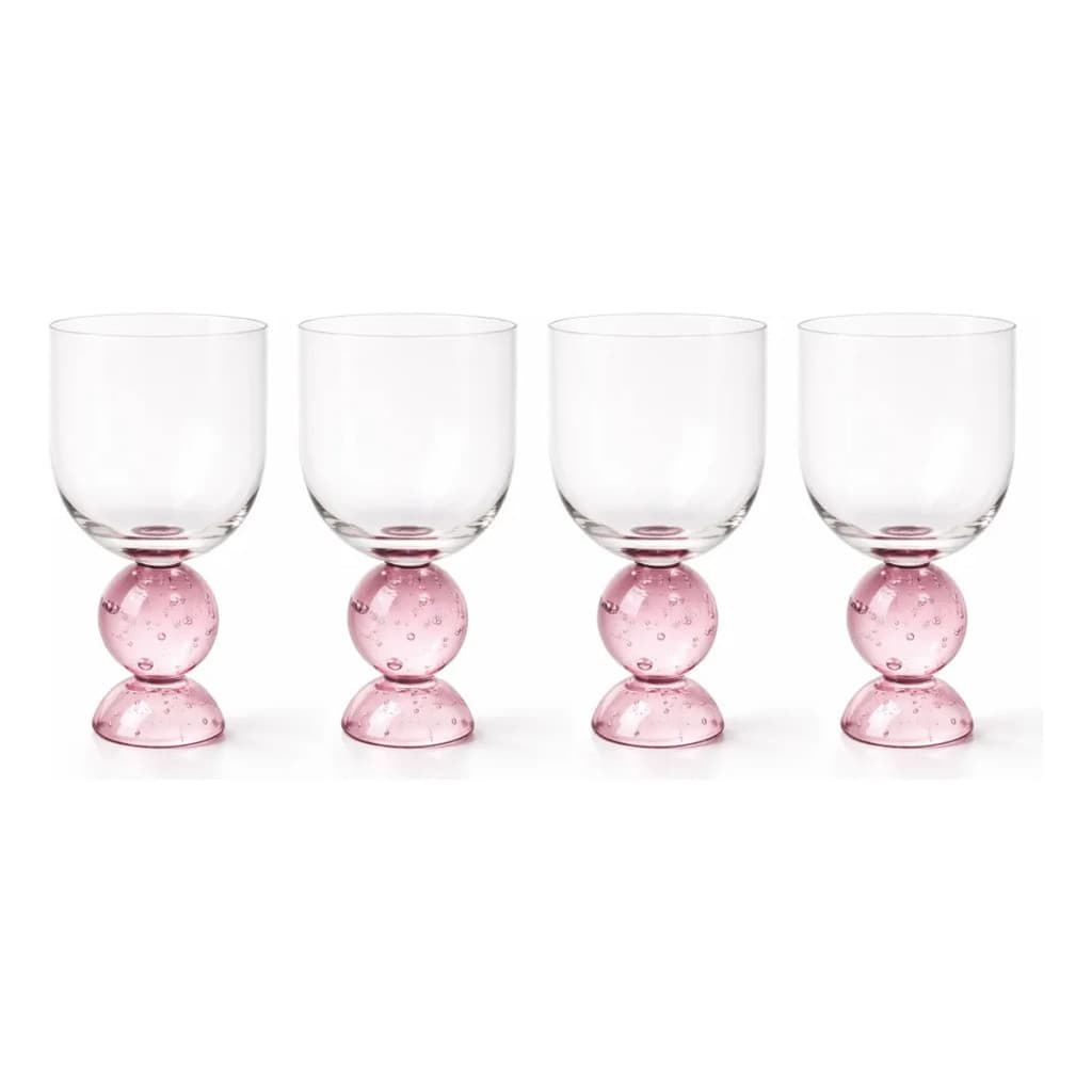 Kit Com 4 Taças Vidro Base Rosa Esfera Bubble Glass  380ml