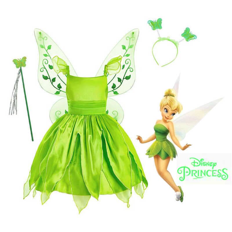 Novas crianças tinkerbell vestido de princesa Halloween elfo traje Disney tinkerbell desempenho traje