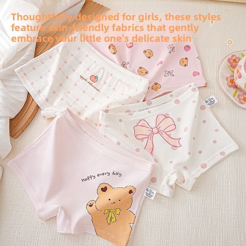 Conjunto de 4 peças - Roupa íntima de algodão puro para meninas, cuecas boxer infantis 0WY9