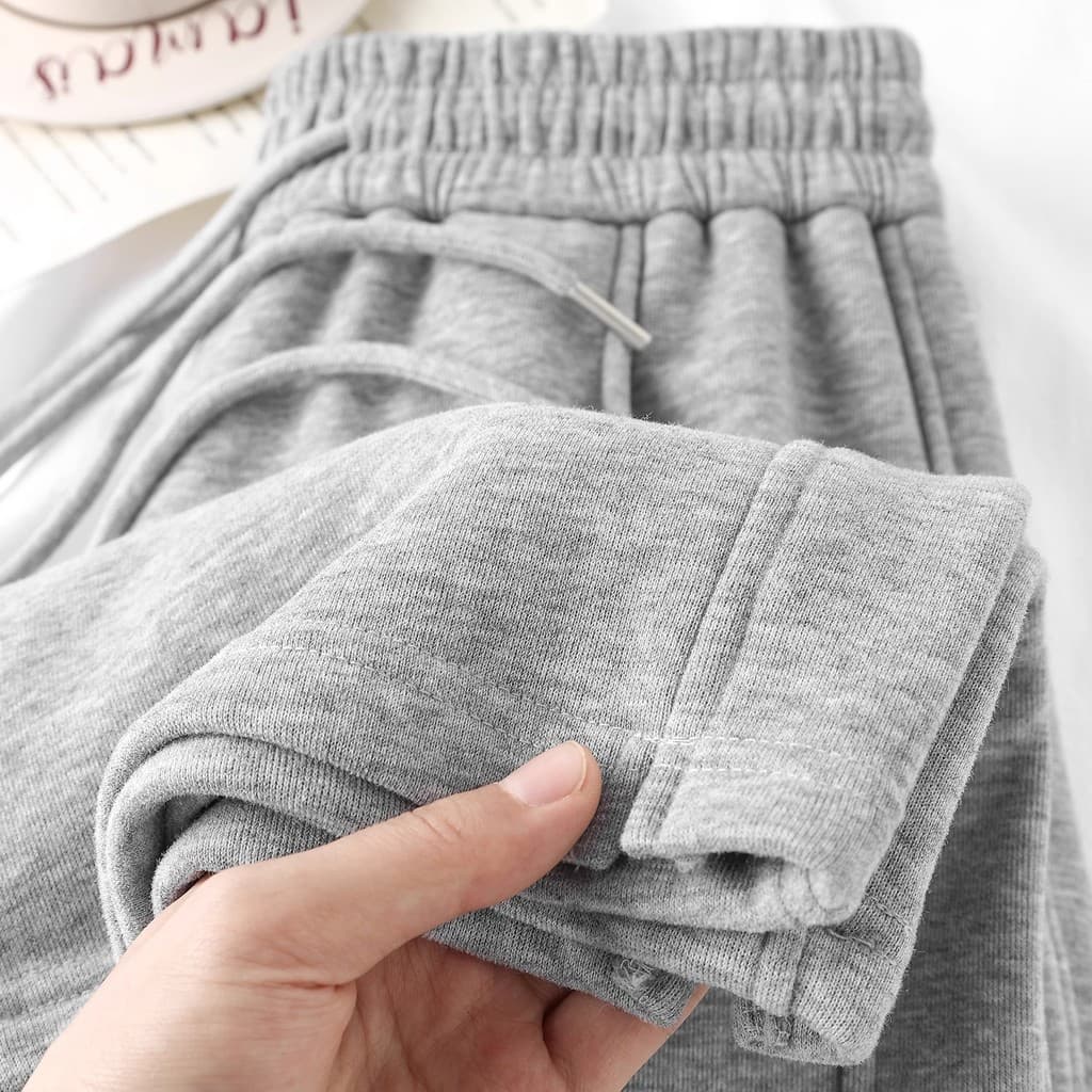 Cinza claro estreito Banana calças femininas cintura alta mais magro olhar em linha reta Casual Sweatpants grosso outono