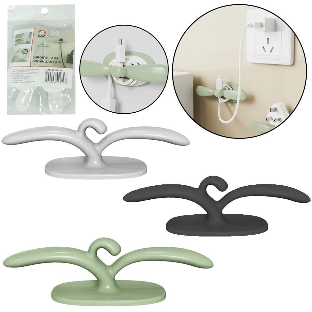 Kit 2 SUPORTE ORGANIZADOR DE FIOS / CABOS SILICONE AUTOADESIVO