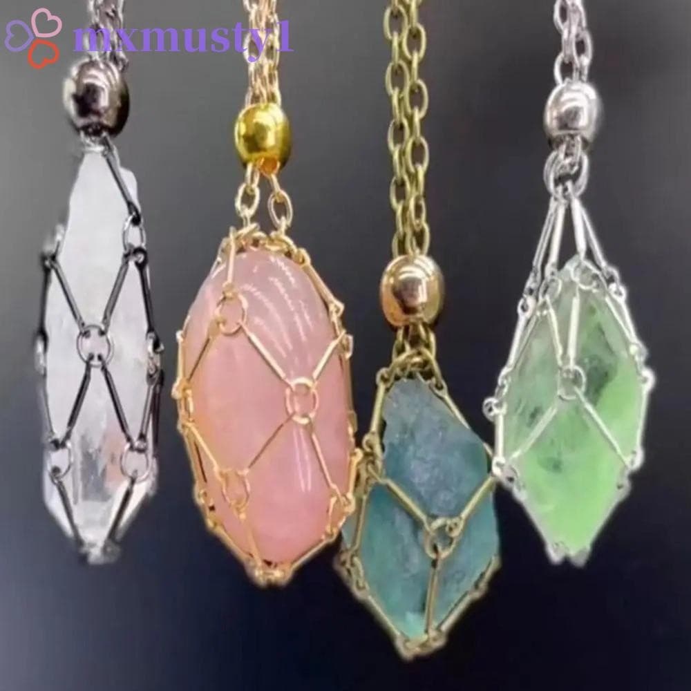 Colar De Aço Inoxidável MXMUSTY , Gaiola De Cristal Com Corrente De Metal Para Armazenamento De Pedra , Faça Você Mesmo