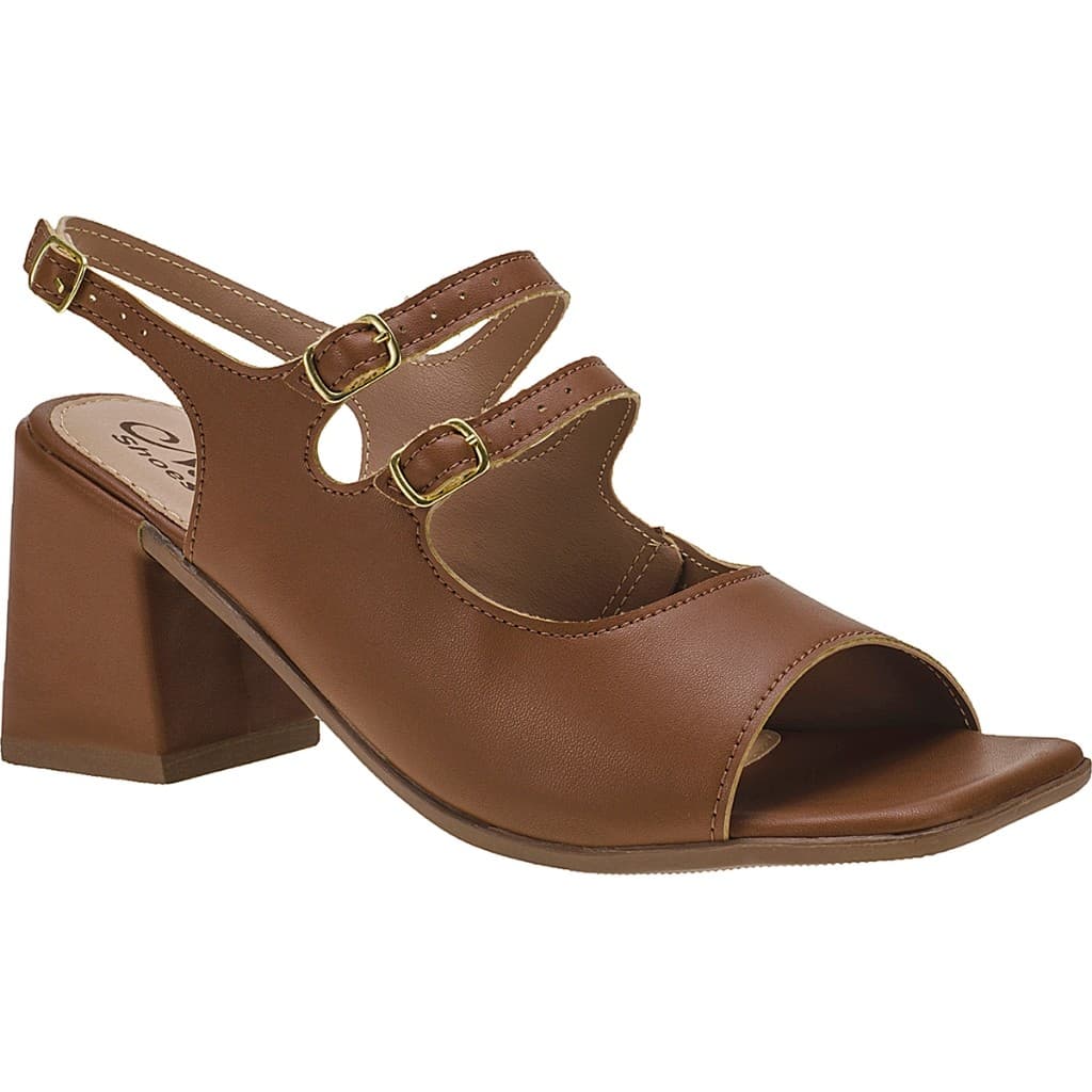 Sapato Feminino Scarpin Bico Quadrado Aberto 3 Fivelas Sandália Ágata Salto Bloco Alto Naty Shoes