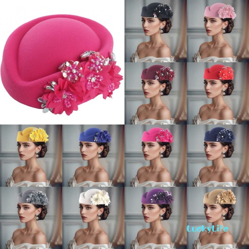 Chapéu Feminino Pillbox Com Flores Vintage Estilo Britânico Derby Chapéus Boinas De Feltro Fascinators Bonés Para Festa