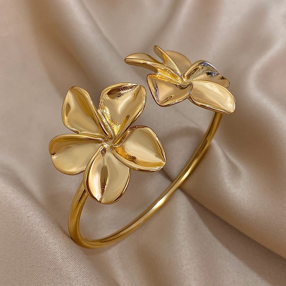 Greatera Pulseira De Aço Inoxidável Com Punho De Flor Dupla , Para Mulheres , Cor Dourada , Metal , Floral , À Prova D'á