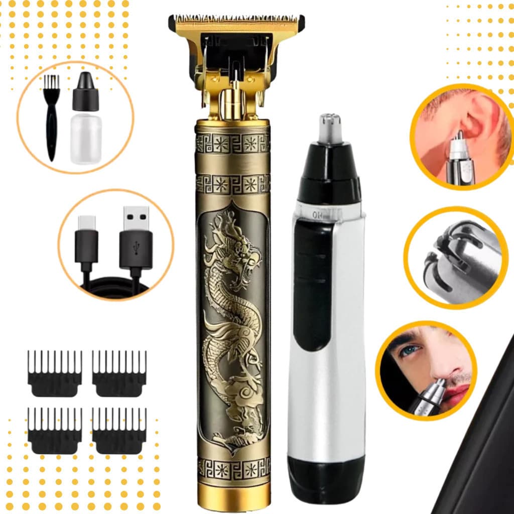 Kit Barbeador Elétrico Masculino – Aparador de Pelos/ Máquina de Cortar Cabelo/ Barba/ Nariz e Ouvido Profissional - WL