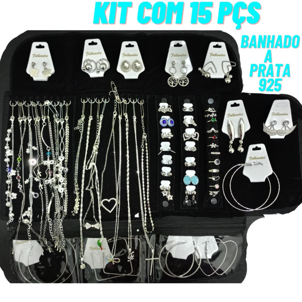 KIT DE REPOSIÇÃO DE SEMI JOIAS 15 PEÇAS FOLHEADOS A PRATA 925 E PRATEADOS COM GARANTIA