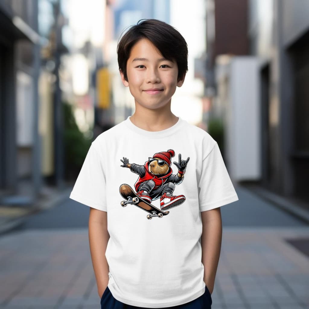 Camiseta Infantil Capivara Andando de Skate Meninos