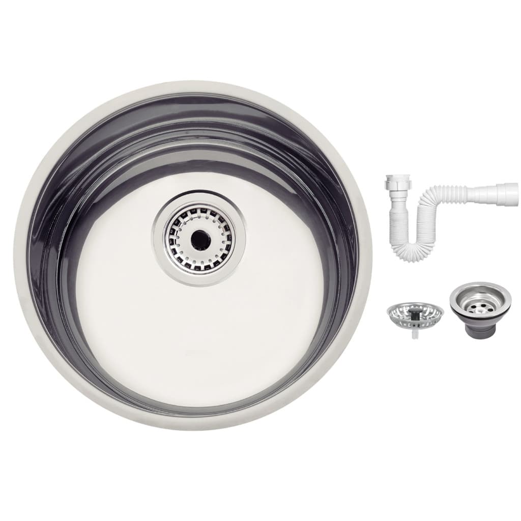 Cuba Cozinha Redonda De Embutir Aço Inox Polido 30 BL Com Válvula E Sifão Luna Tramontina
