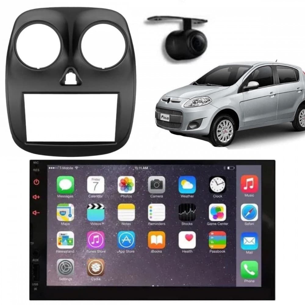Central Multimídia 2 Din Mp5 Fiat Palio Câmera Moldura Tela PT