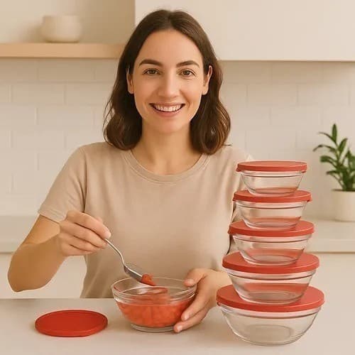 Conjunto 5 Potes Vidro Com Tampa Transparente Condimentos Conserva Alimentos Casa Organizador