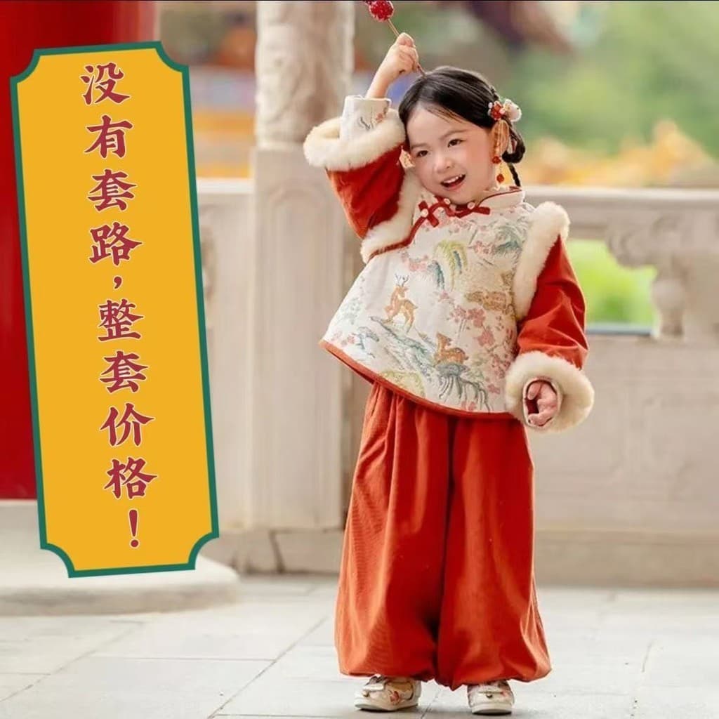 Crianças novo estilo Hanfu meninas terno de ano novo inverno chinês engrossado estilo chinês vestido de um ano