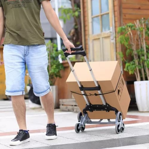 Carrinho Carga Dobrável Trolley Altura Regulável Corda Leva Peso Caixas Mala Rodinhas Compras