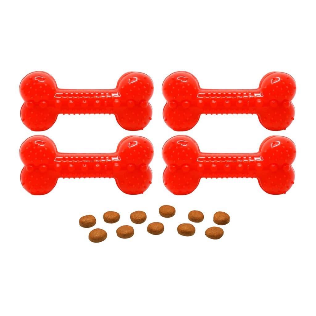 Kit 4 Osso Petisco Interativo Vermelho Neon Borracha Resistente