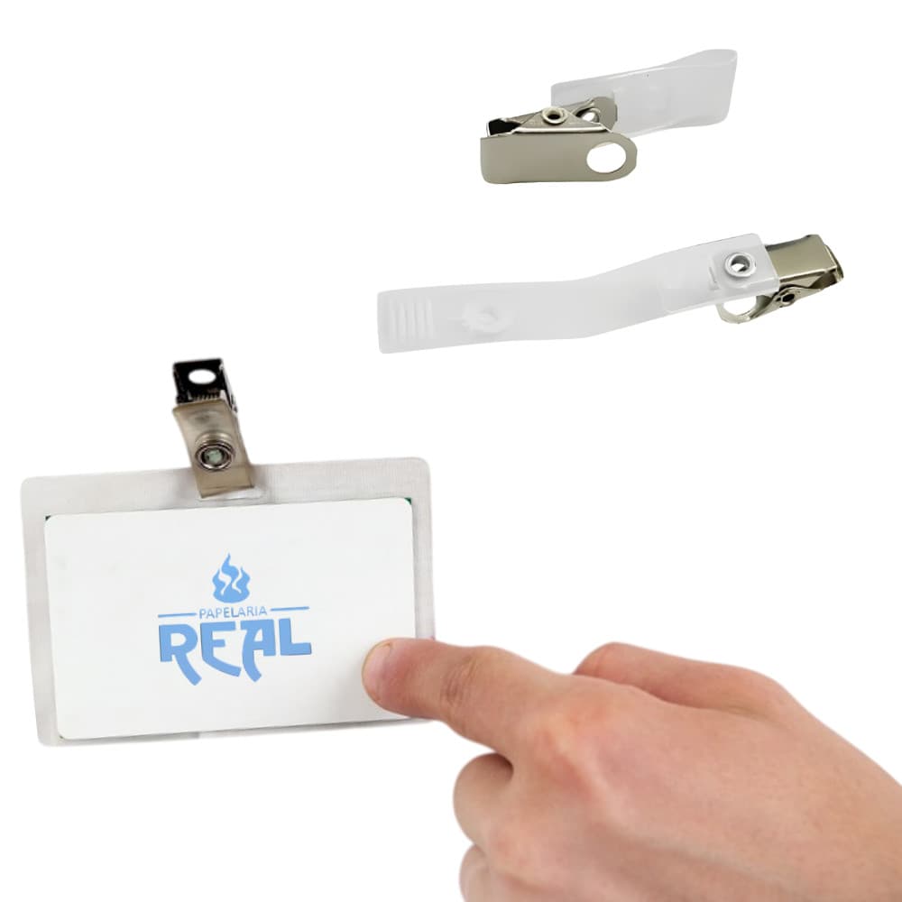 Kit Clip Removível Metal 25mm Cristal para Crachá ACP Com 100