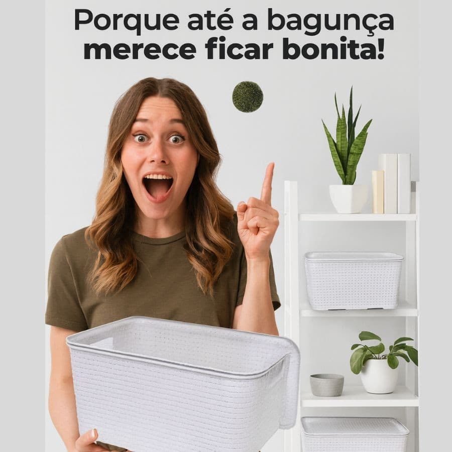 Cesto Organizador 15 Litros Arqplast com Tampa Branco