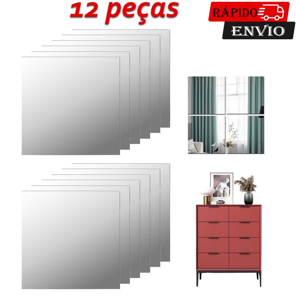 12 peças 30 x 30 cm Espelho de Vidro Decorativo 3D Decoração para Sala, Quarto, Escritório, Hall