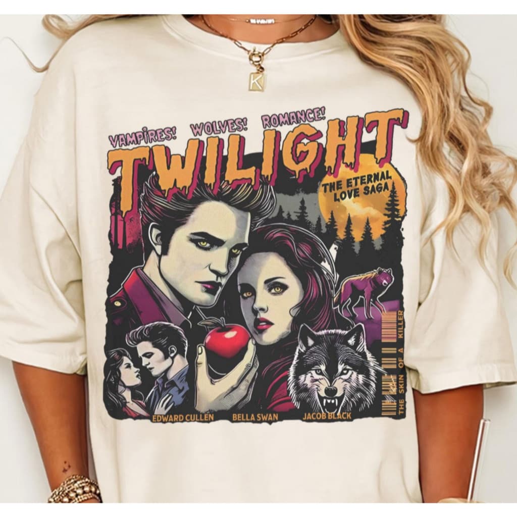 Camiseta Unissex Algodão Movie Vampire Wolf Edward e Bella 90%algodão