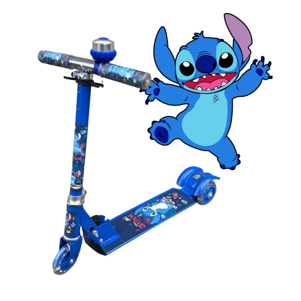 Patinete Infantil De Ferro 3 Rodas Com Luz Stitch Azul