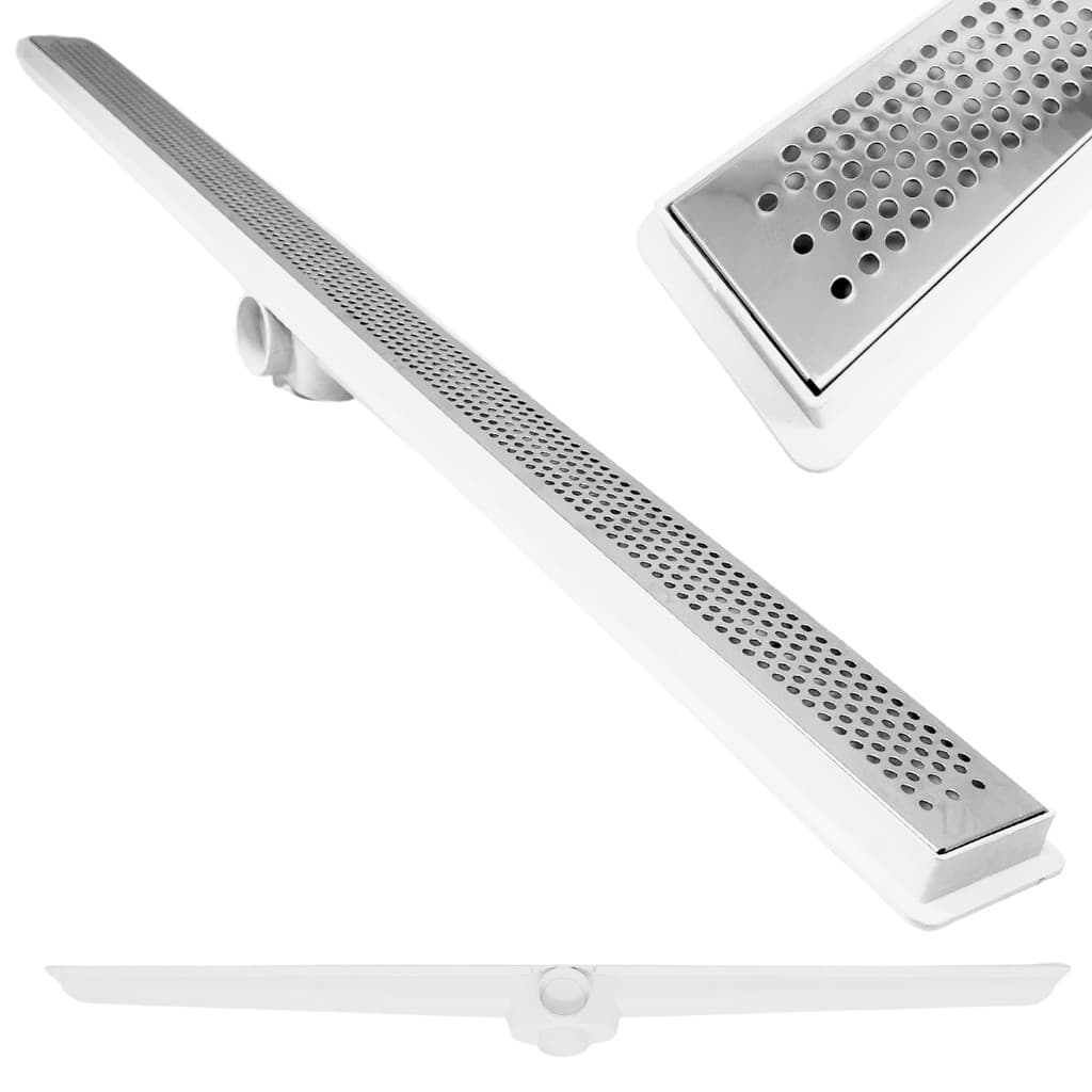 Ralo de Banheiro 5x100 Seca o Piso Inox Bolinha Coletor Branco Saídas 40mm e Tela (5cm x 100cm)