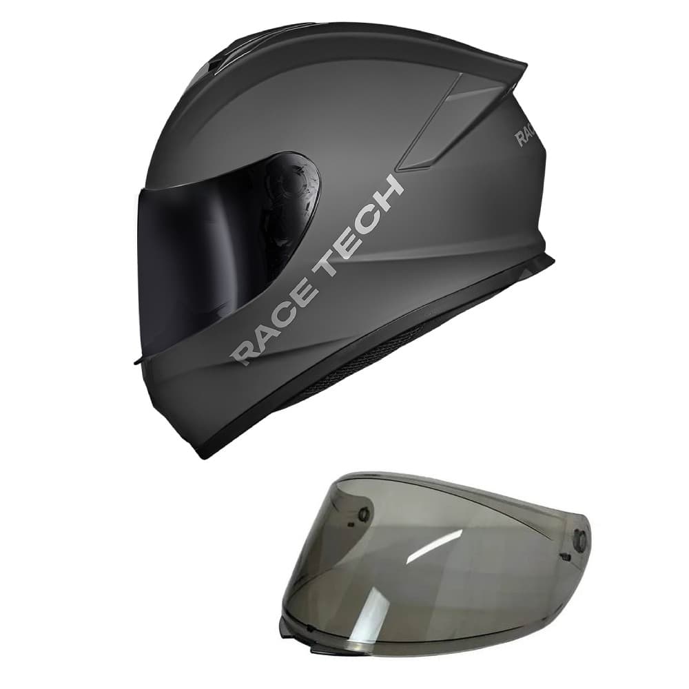 Capacete Race Tech Hit Monocolor Cinza Fosco Mais Viseira Fumê