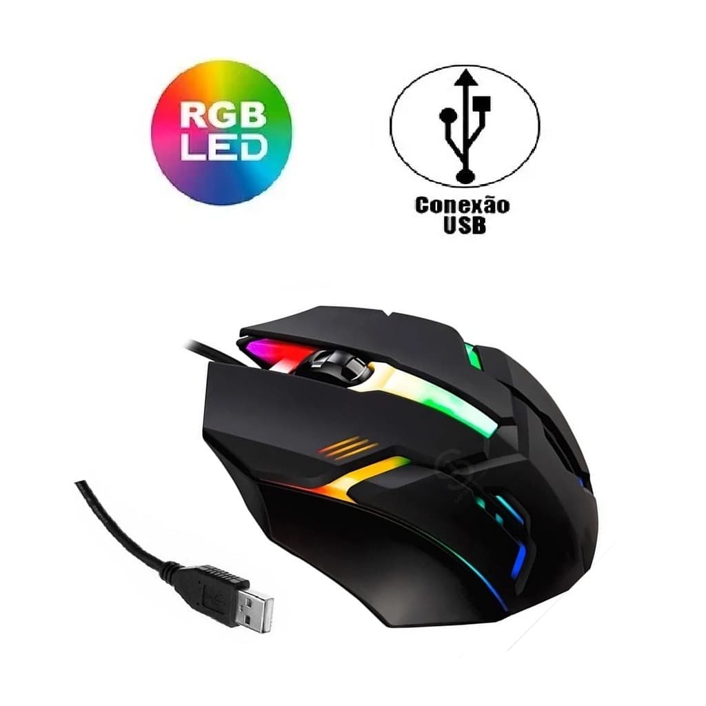 Mouse Optico com Fio USB e LED RGB PLUG&PLAY S1 para computador PC notebook